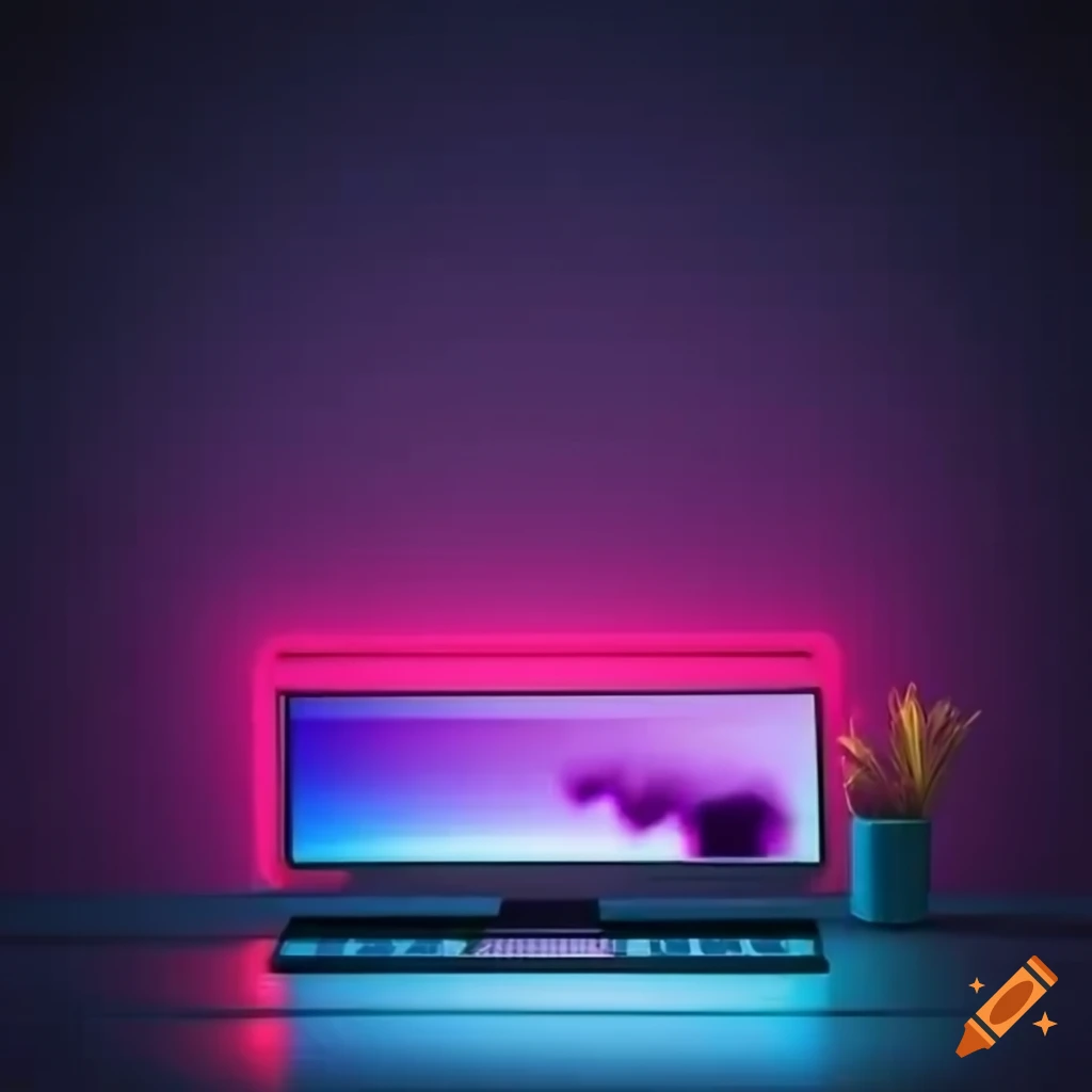 Background with computers and neon lights for video conference