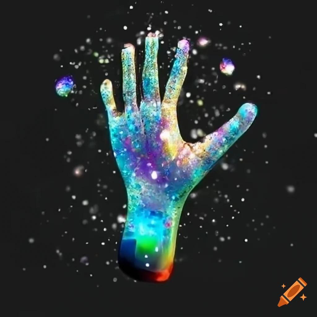 Prismatic sparkling floating hand