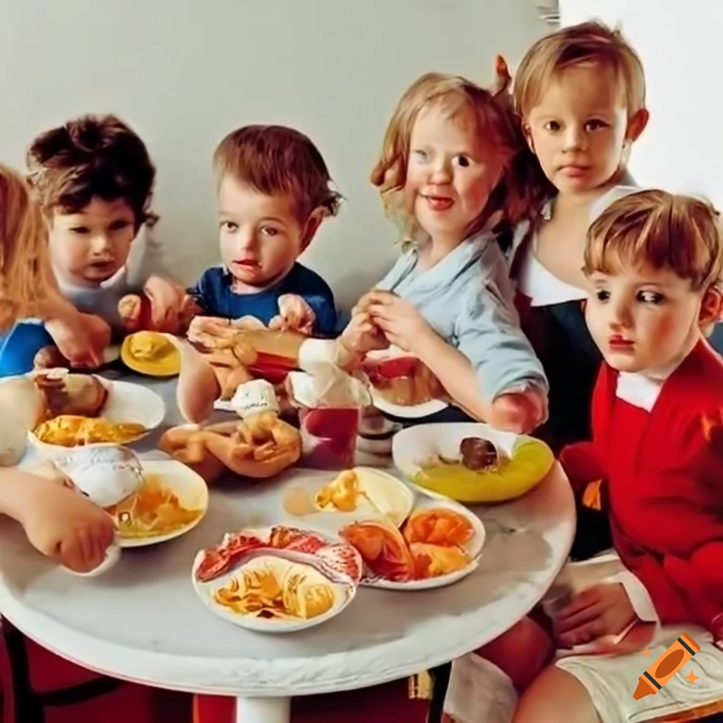 Group of children eating snack at the table
