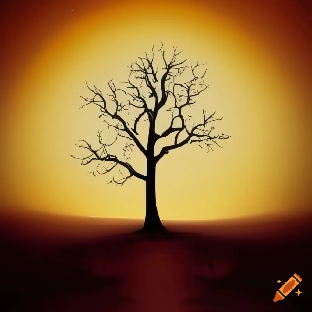 Silhouette drawing of a tree in barren surroundings