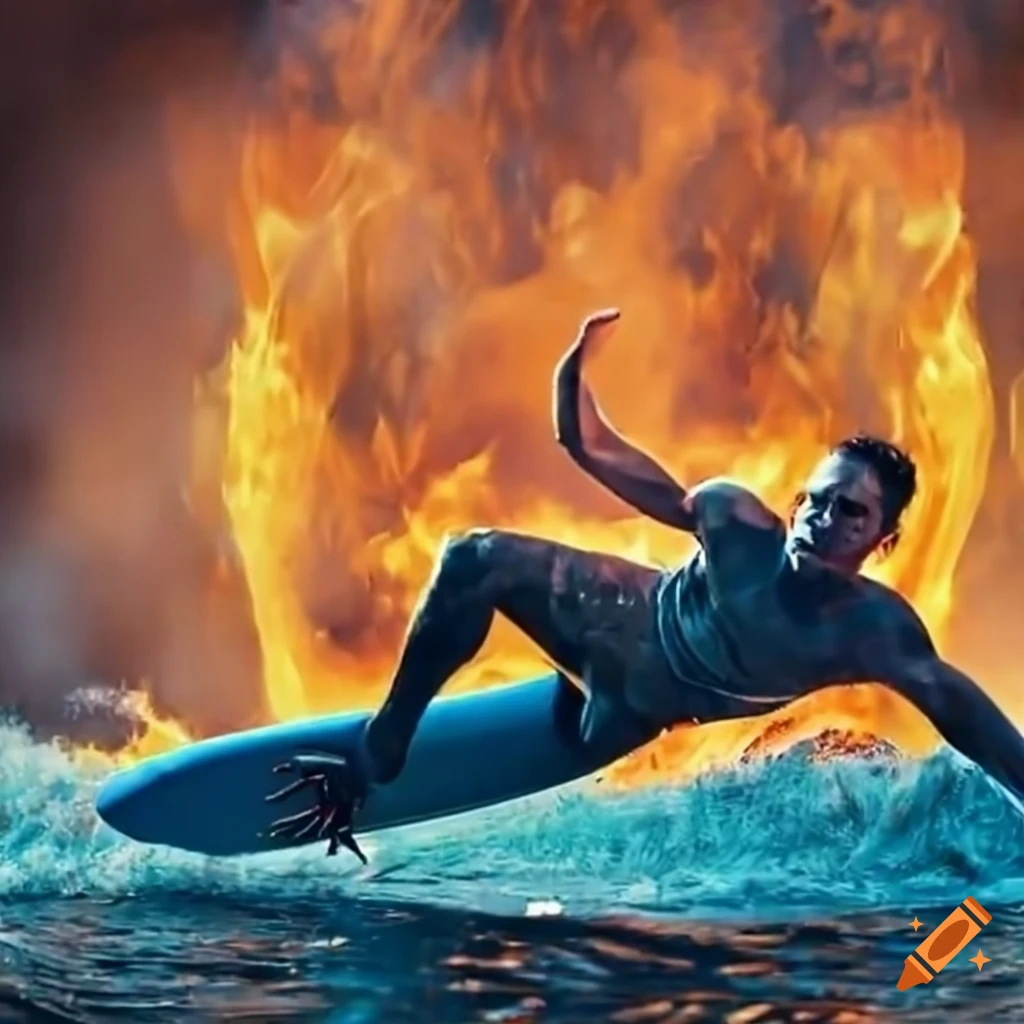 Man surfing in flames