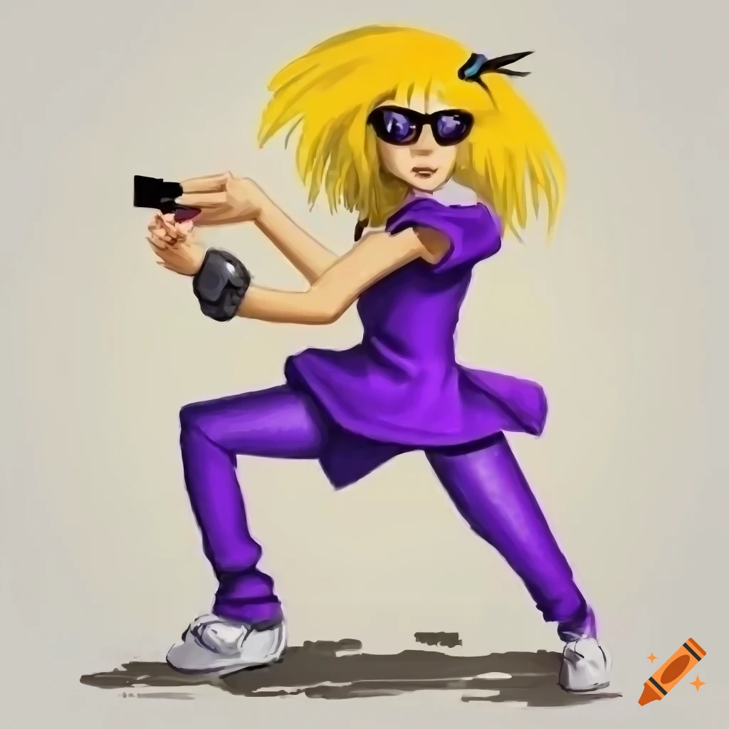 90's Sega Genesis game box art featuring a cartoon girl with dual purple pistols