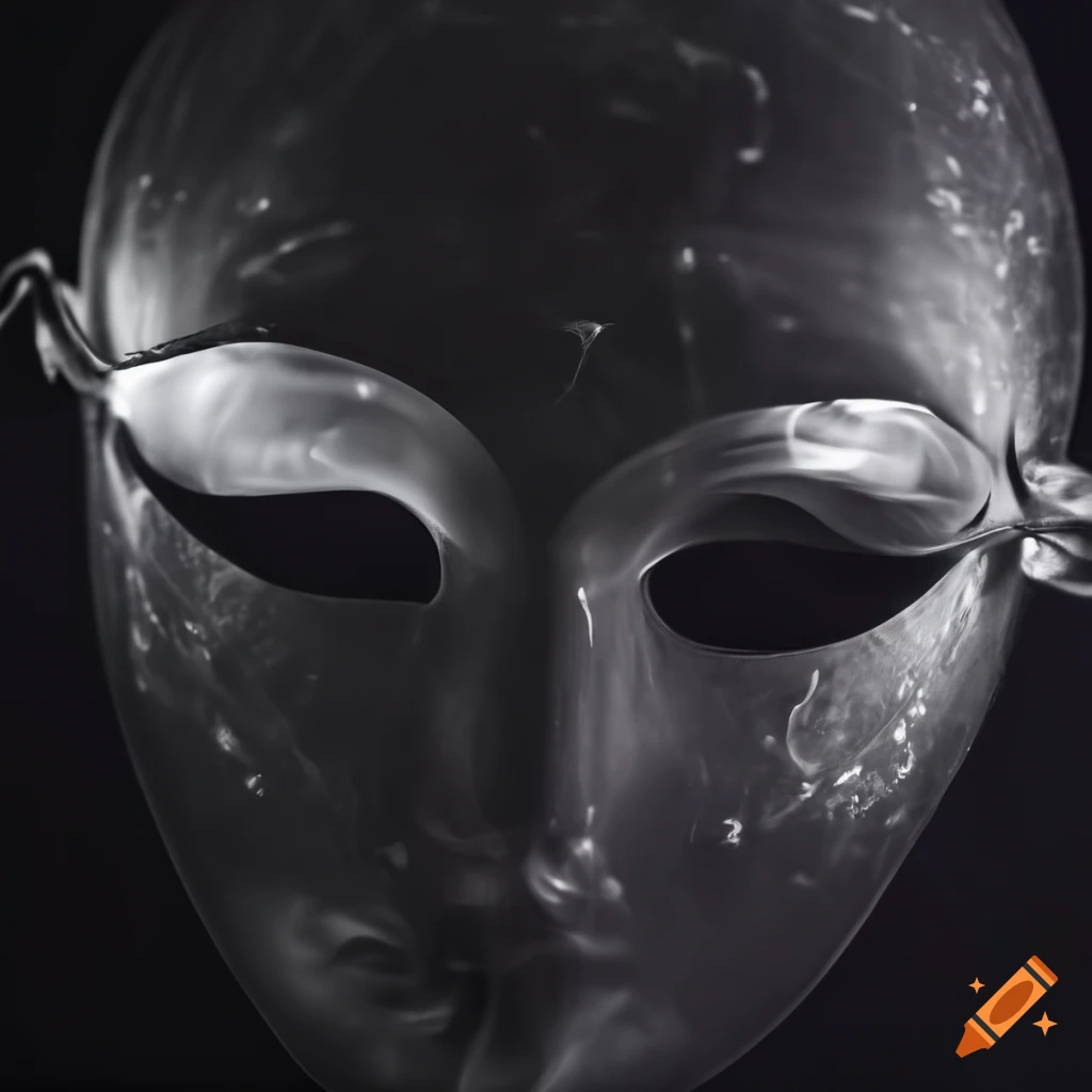Shiny mask with smoke emitting from eyes in chiaroscuro lighting