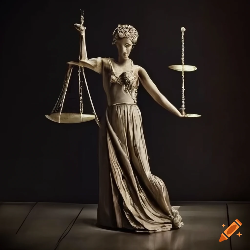 Intricate sculpture of balanced scales of justice