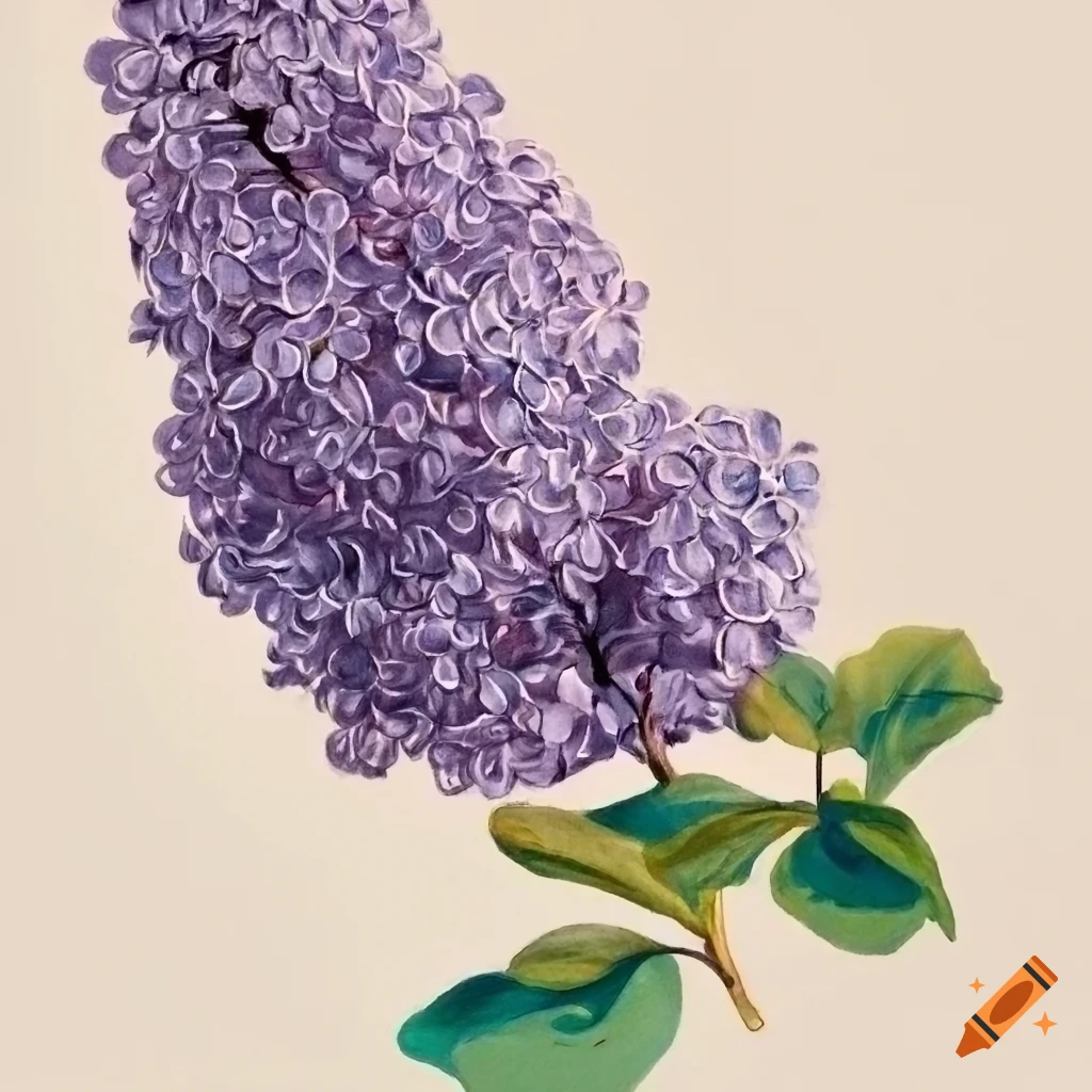 Detailed line drawing of a lilac branch in 18th century botanical style