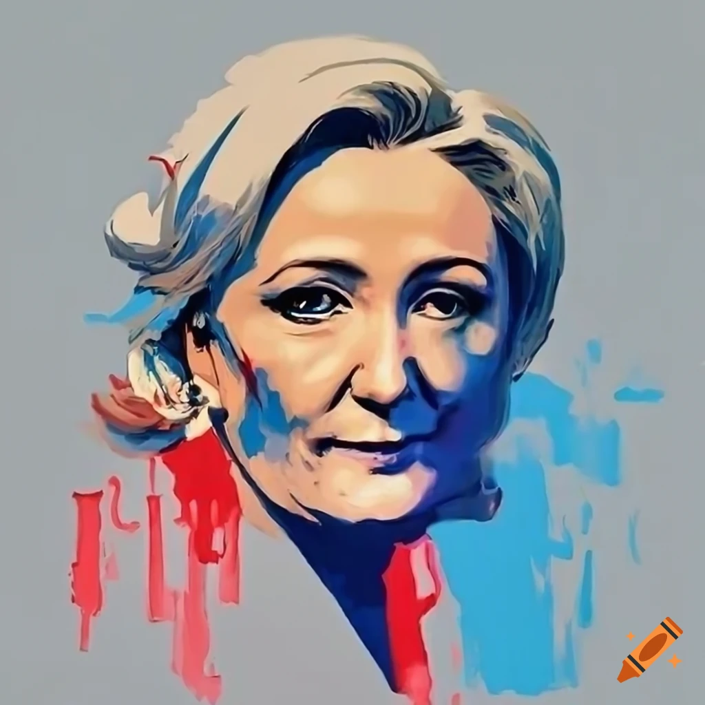 Stenciling style depiction of a political figure in red, white, and blue over gray background like Banksy