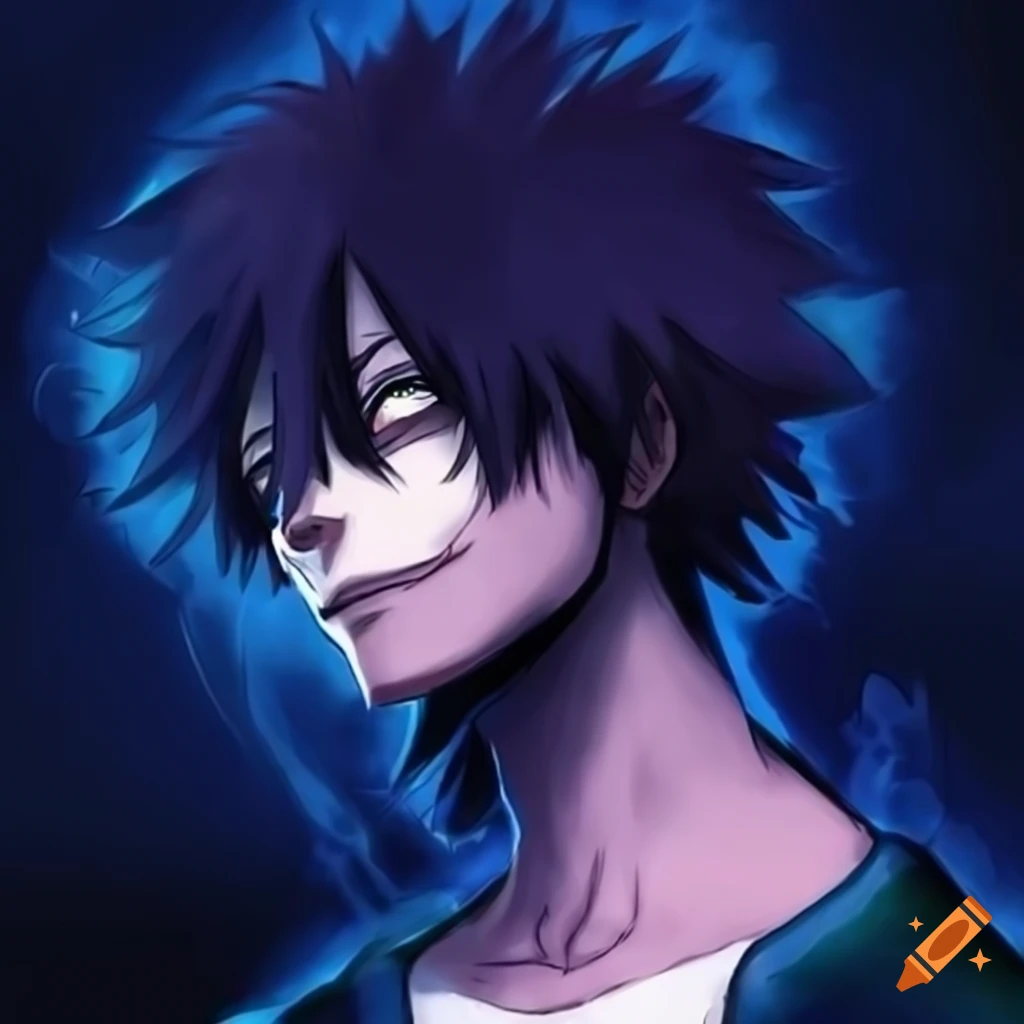 Dabi from My Hero Academia transformed into a blue flame cat in fan art