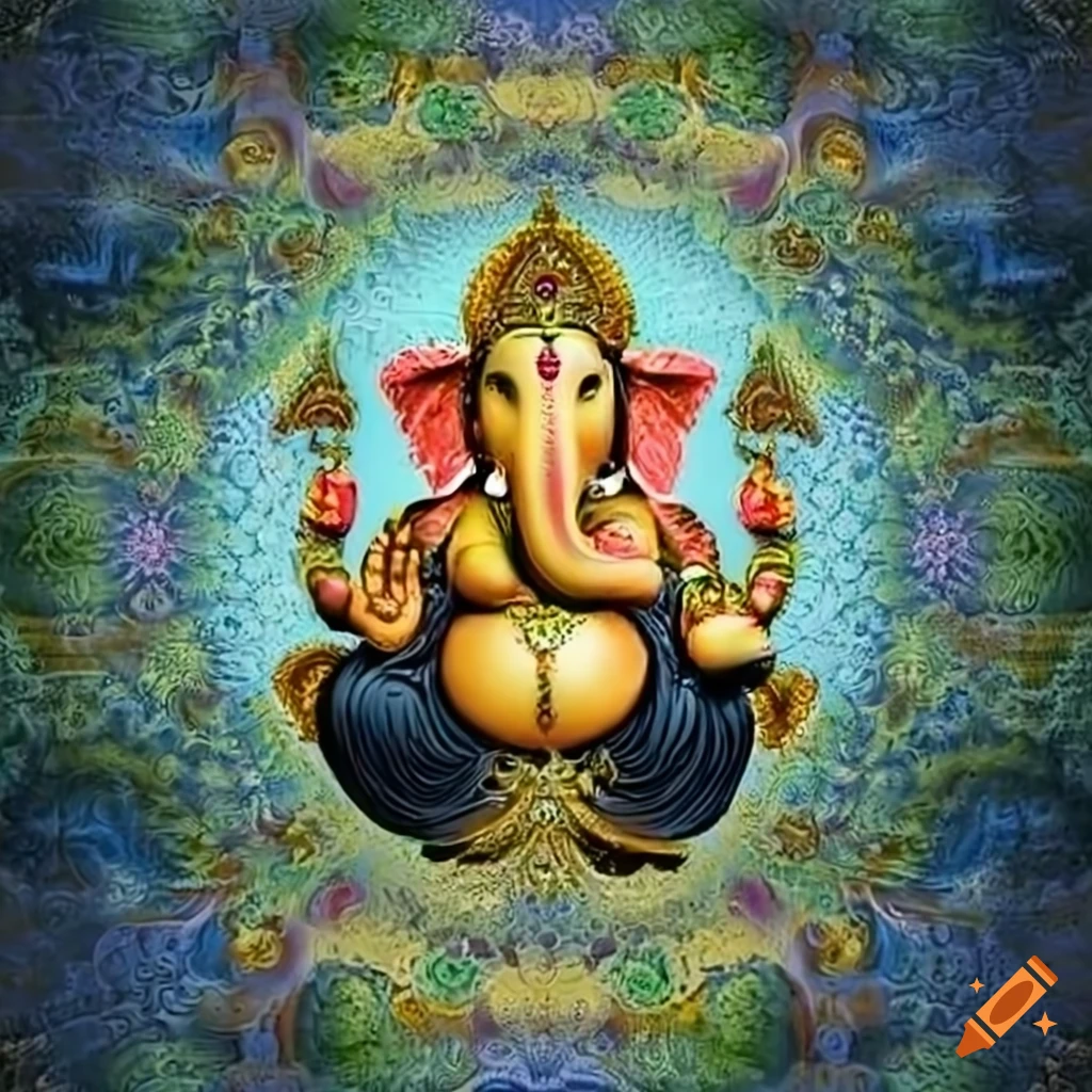 Lord Ganapathi on a fractal background