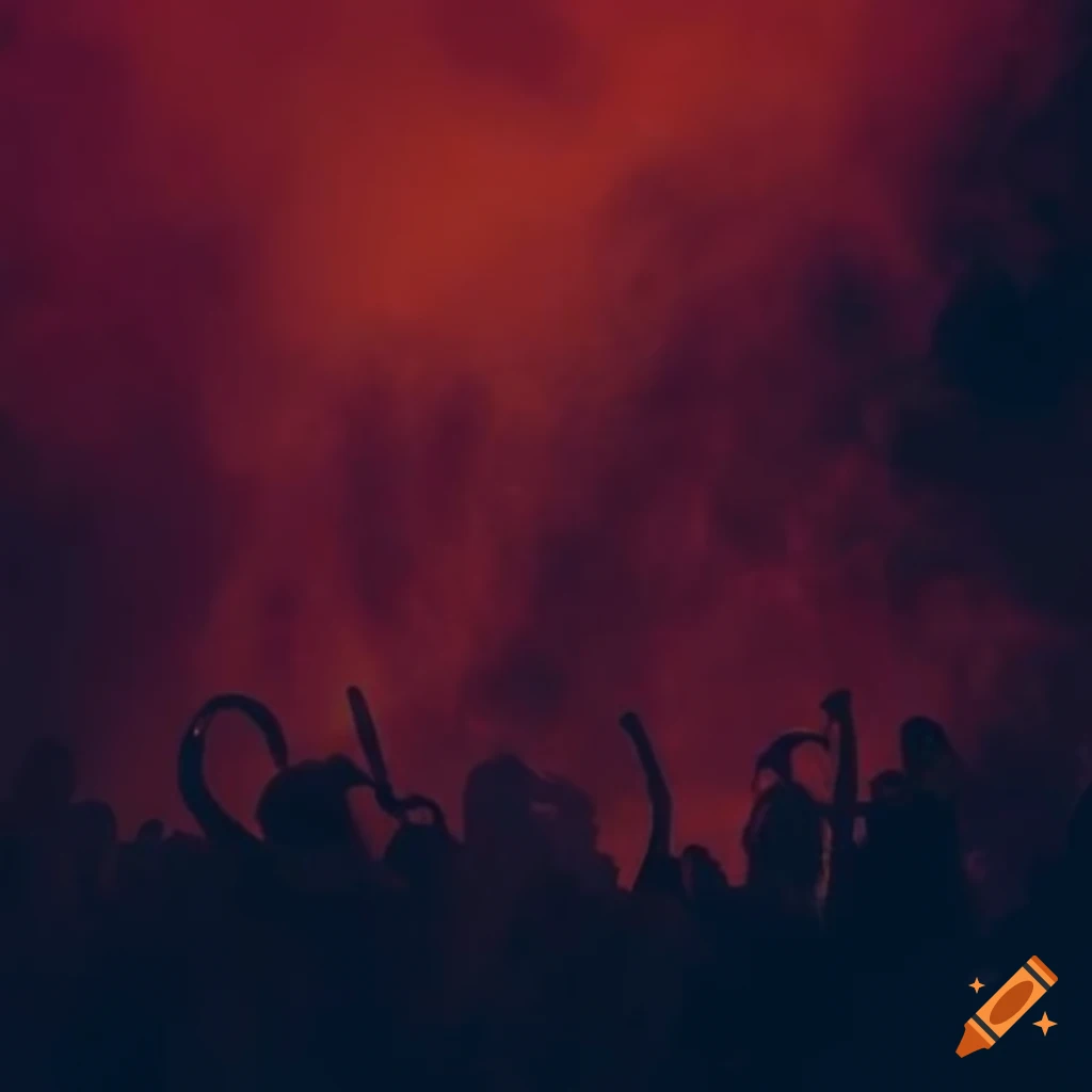Metal festival flyer background transitioning from summer to autumn with a smoky atmosphere