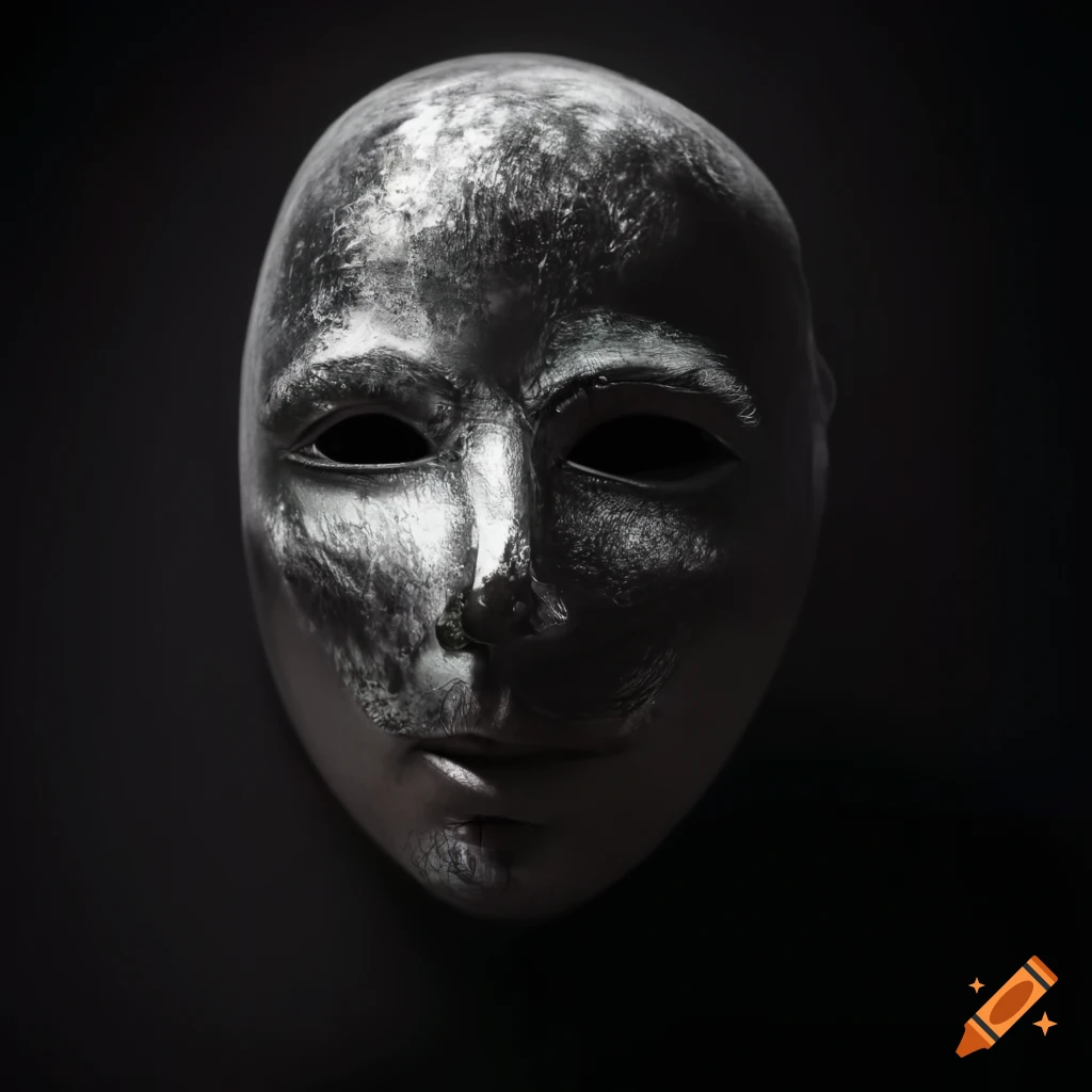 Shiny mask with smoke emitting from eyes in chiaroscuro lighting