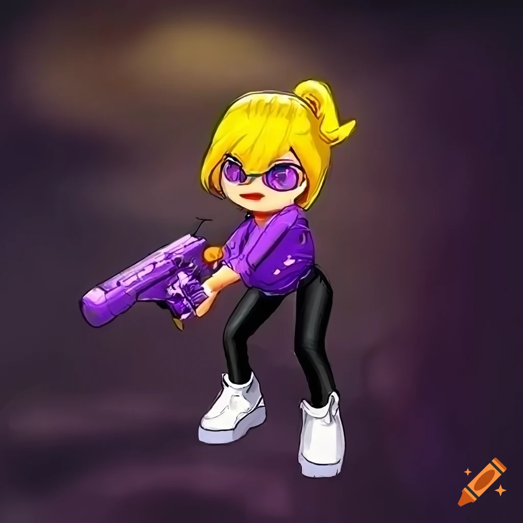90's Sega Genesis game box art featuring a cartoon girl with yellow hair, wielding dual purple pistols