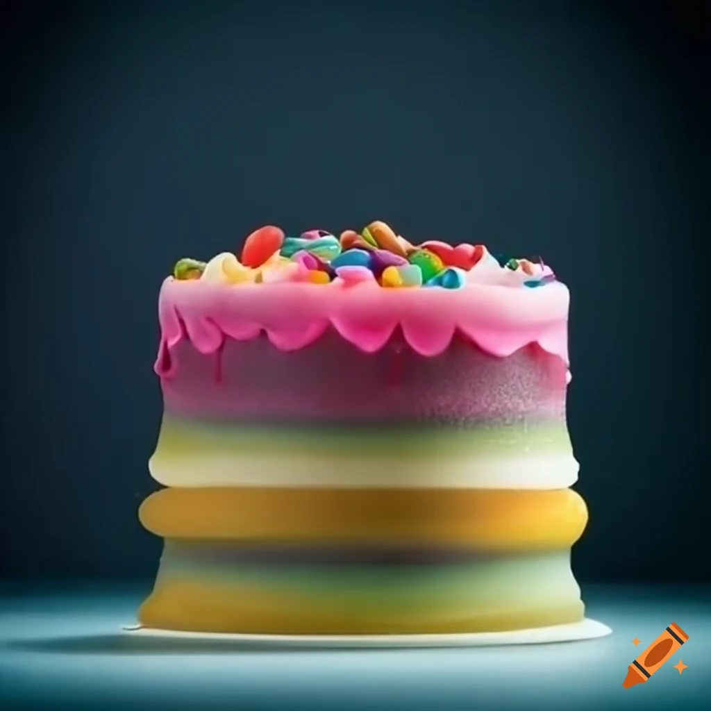 Striped cake adorned with jelly beans