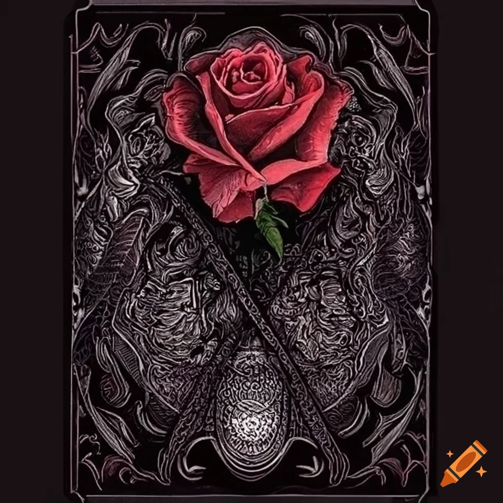 Gothic-style tarot card with a black rose design
