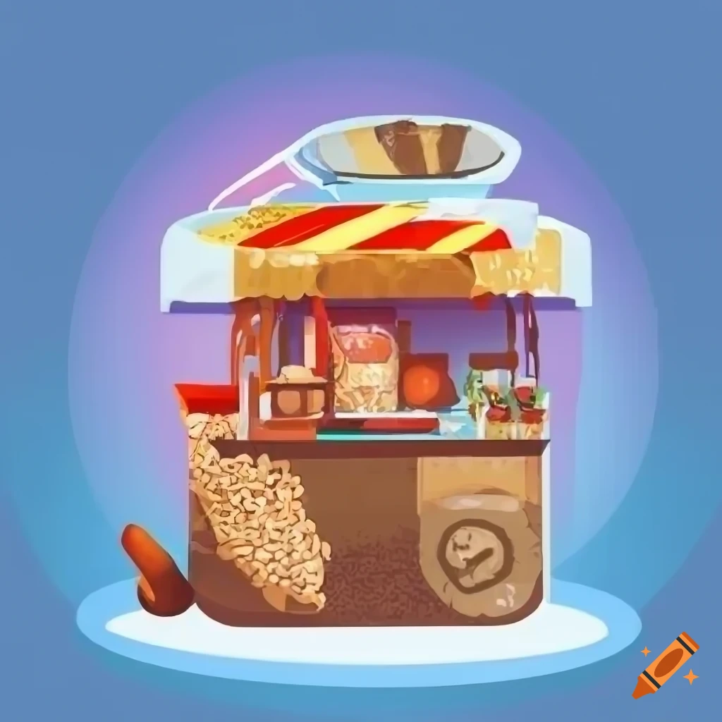 Street food stand with rice and spice icon