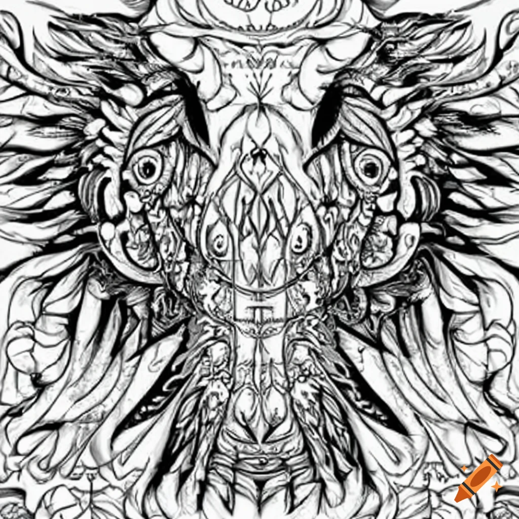 Intricate black and white angel wings