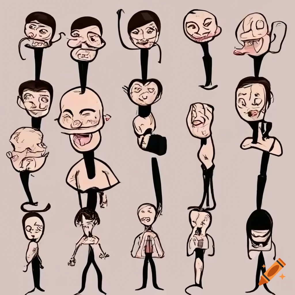 Character in 4 different poses with various facial expressions