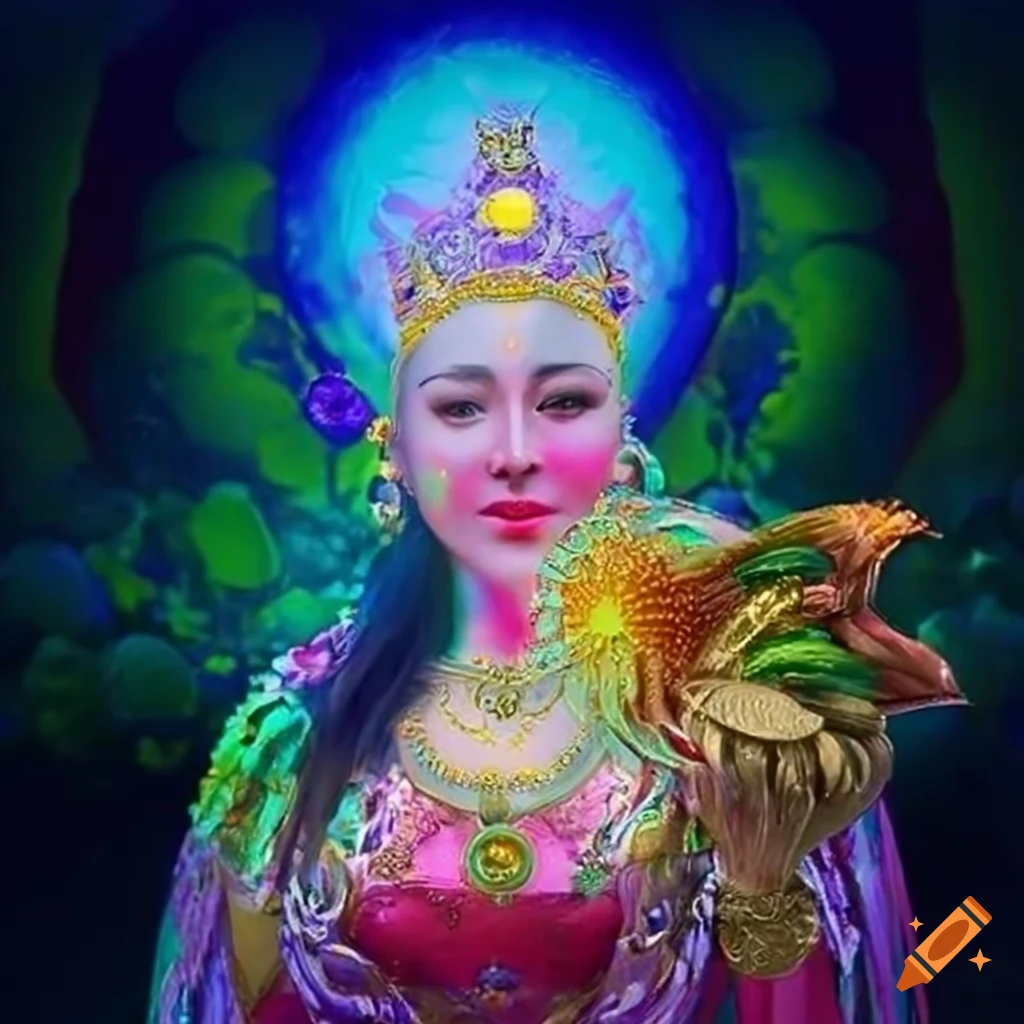 Radiant lady representing the Goddess of Fortune in a scene of prosperity and wealth