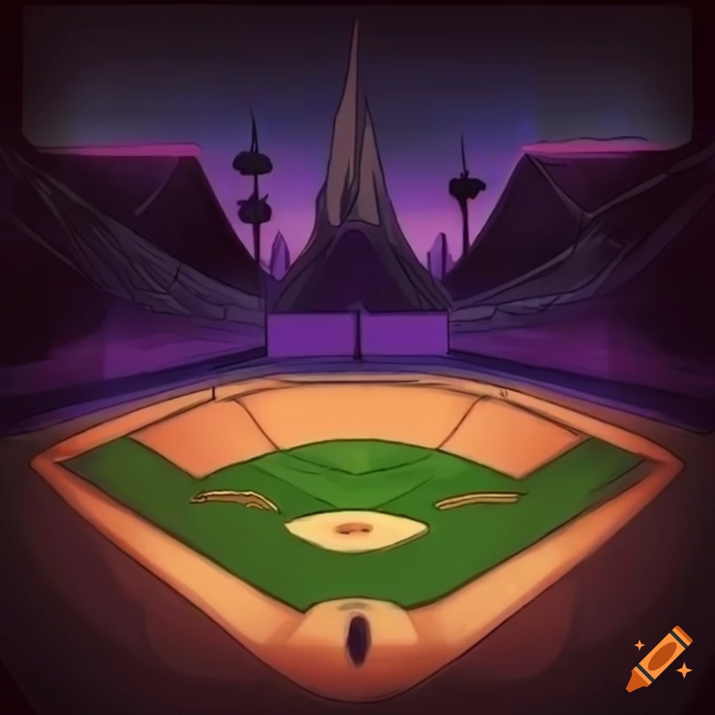 Dark baseball field in Yugioh art style