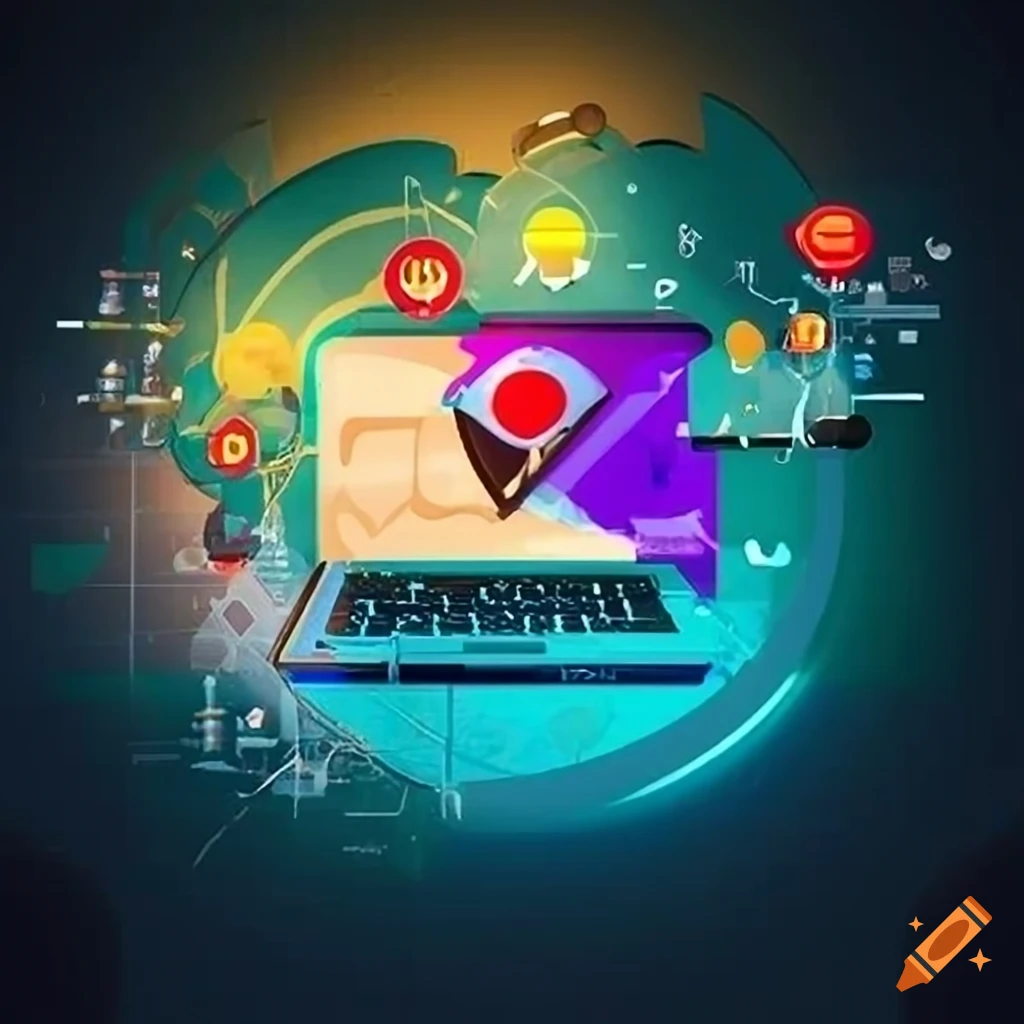 Small business owner using Google My Business on laptop with key features around
