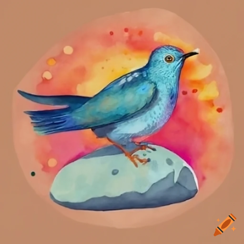 Cuckoo bird on a stone under a warm sun symbolizing transformation