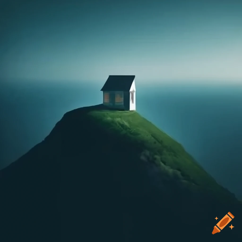 Dreamy landscape with a house on a lonely hill