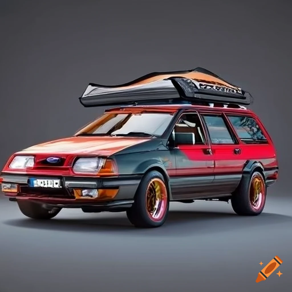 Modified Ford Sierra Estate with Marlboro racing livery and roof tent