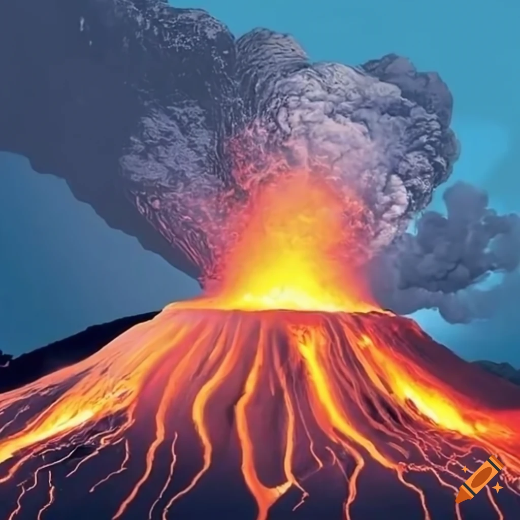 Supervolcano eruption with massive ash and sulfur emissions