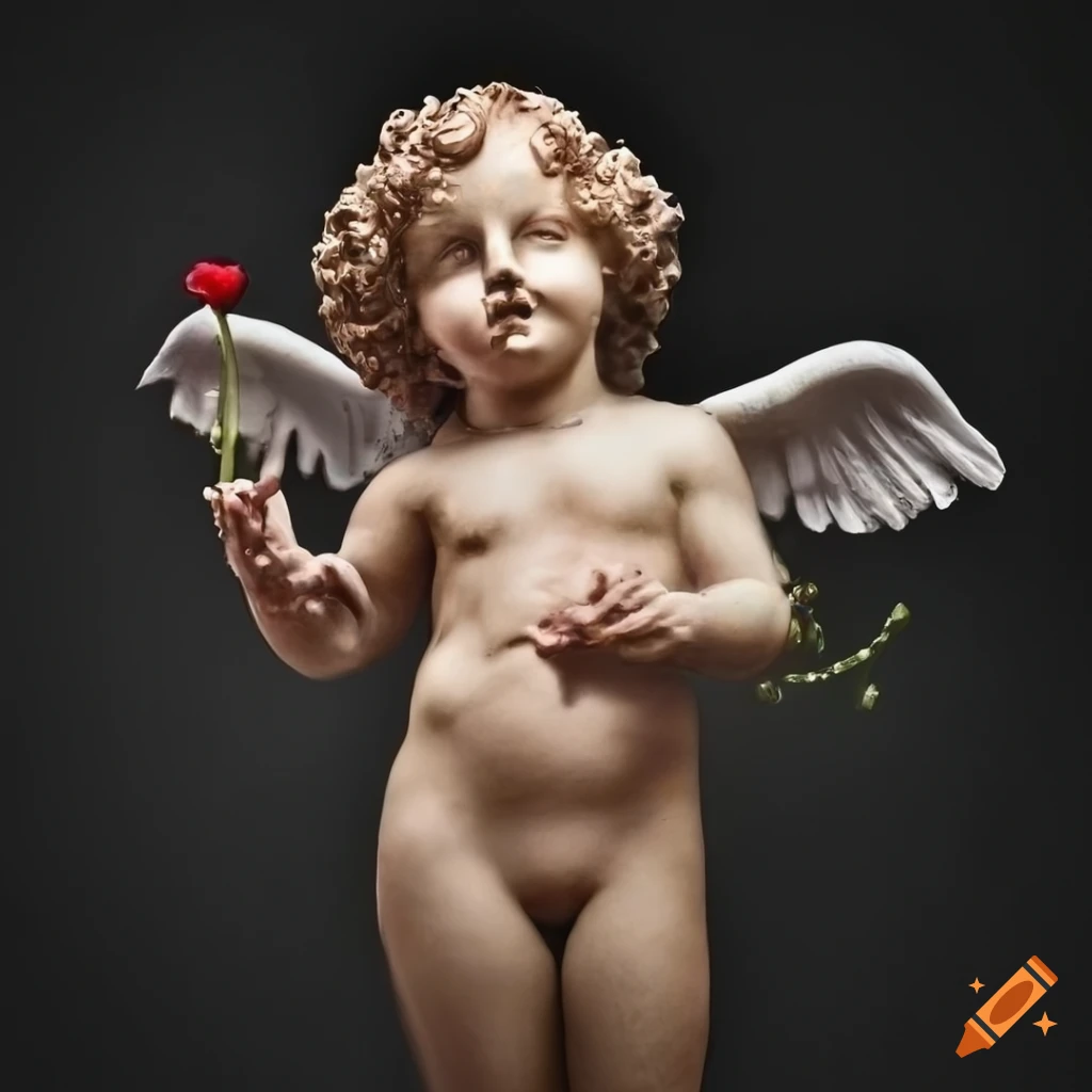 Cherubs holding poppies in a fun hyperrealism view