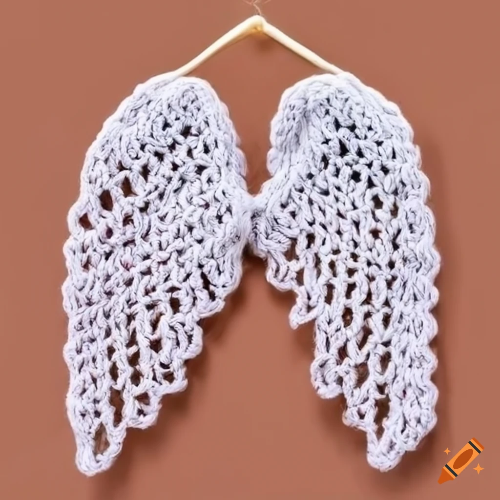 Crochet geometrical pattern of angel wings in white cotton
