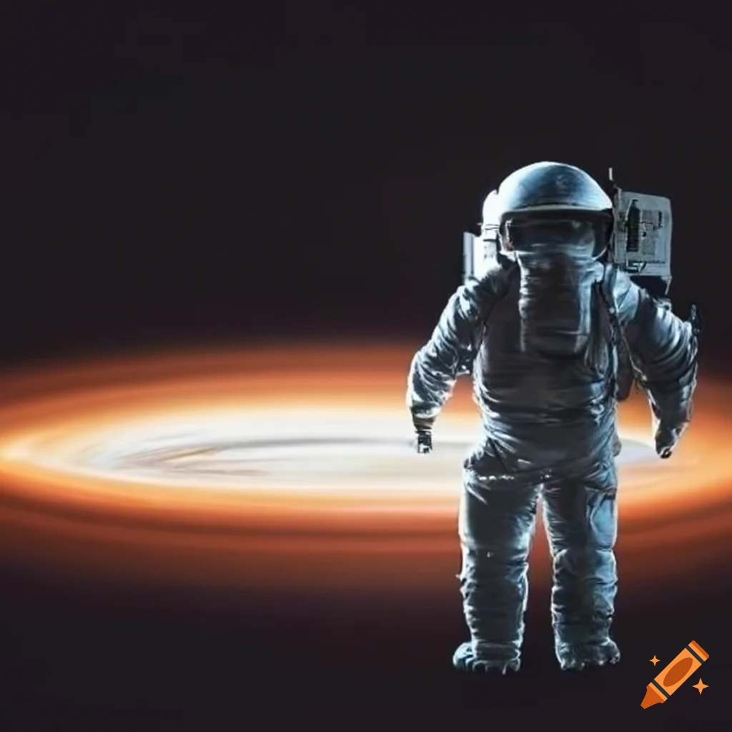 Astronaut looking at a black hole from behind
