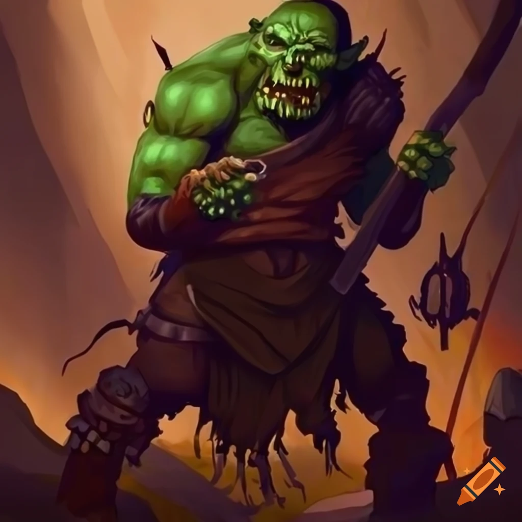 Zombie orc swinging a club in fantasy art style