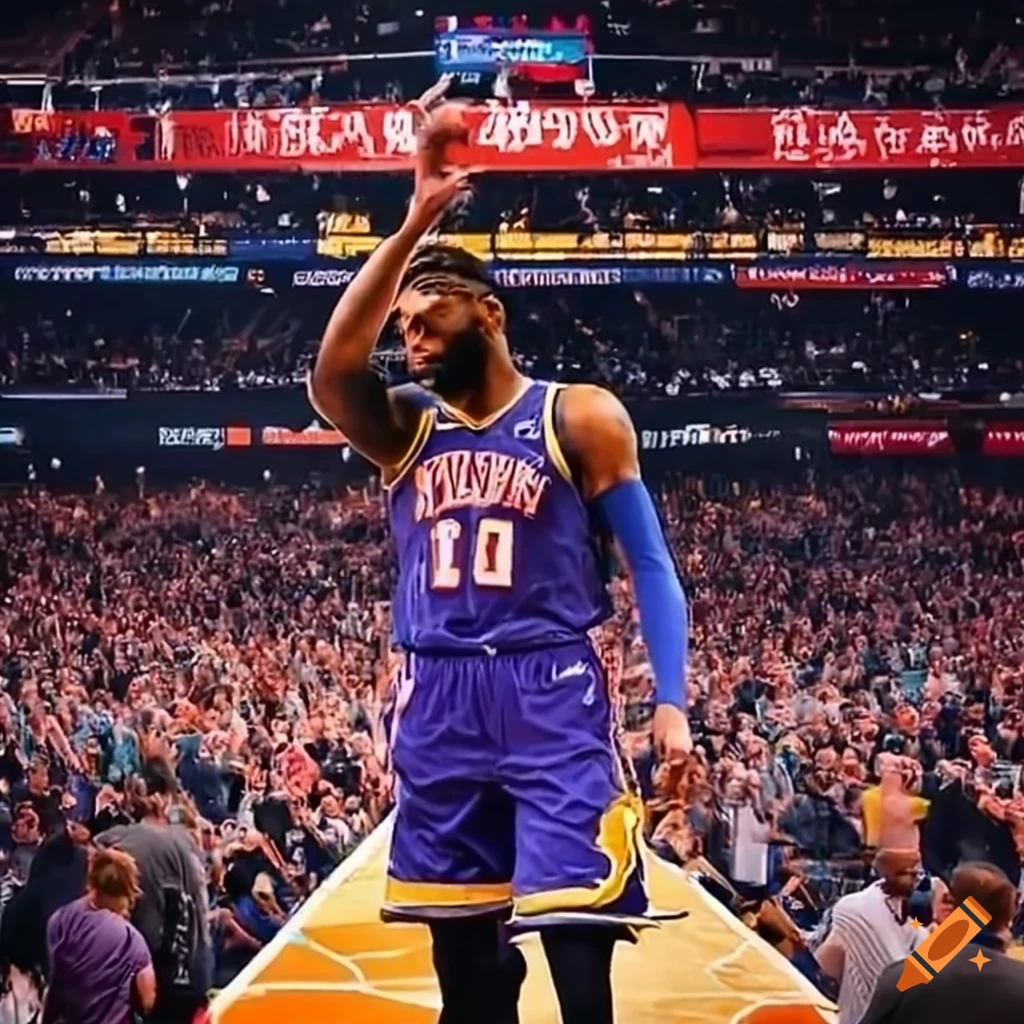 NBA stadium full of cheering fans viewed from the court
