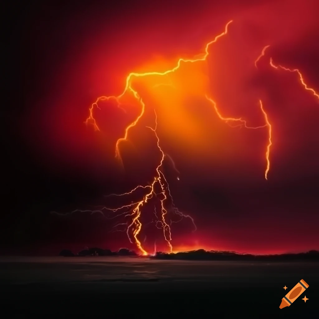 Red and yellow thunder on a black background