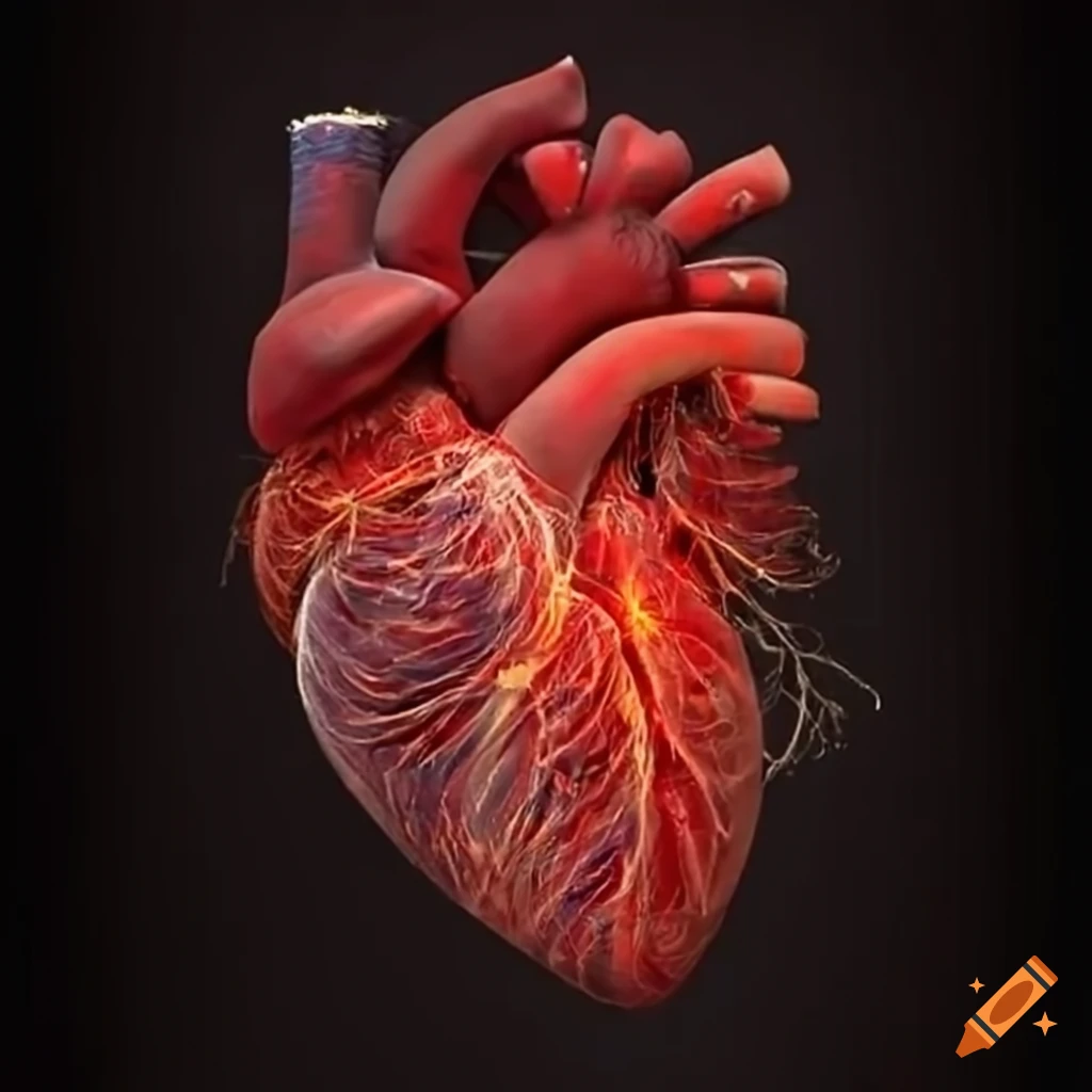 Real heart with a lightning bolt behind