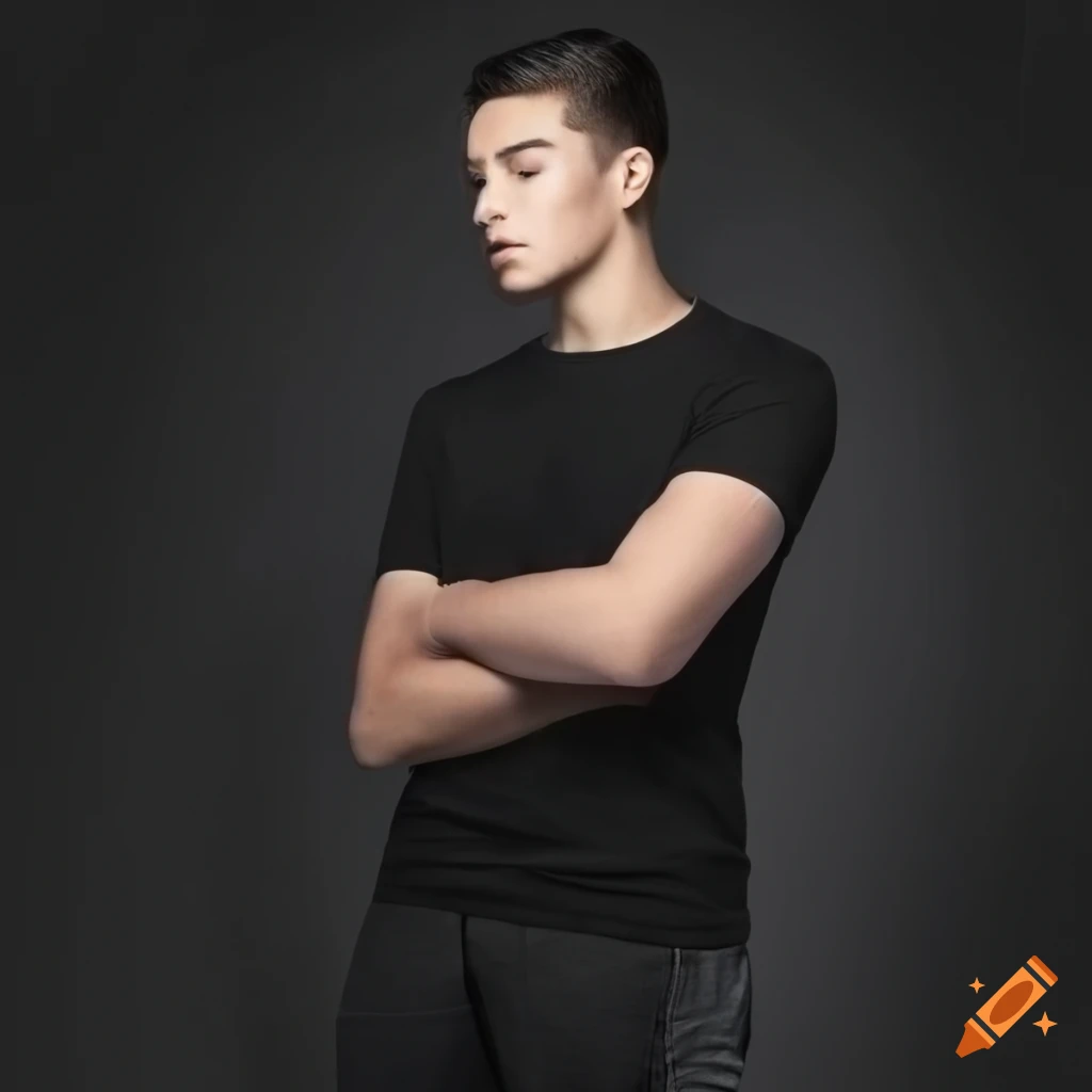 Model wearing a t-shirt for a website