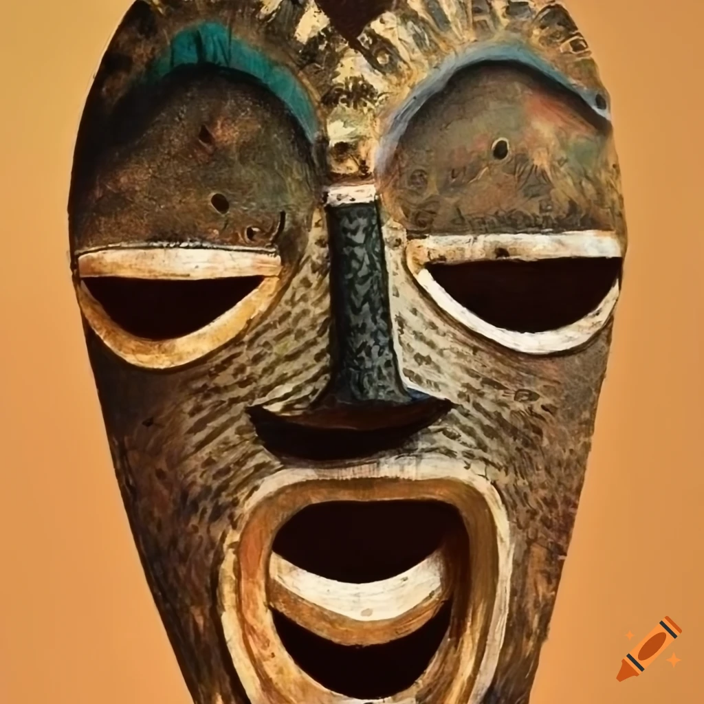 African mask with big teeth in various artistic styles