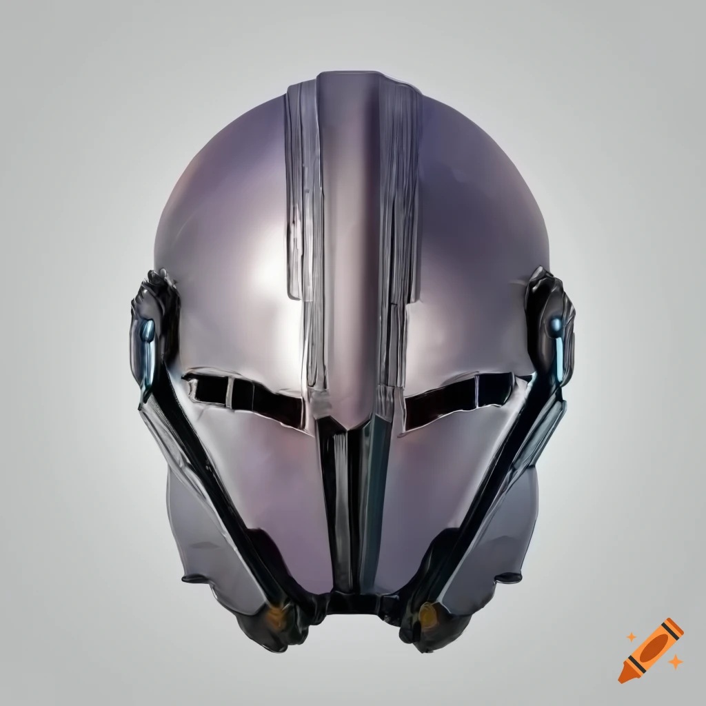 Futuristic helmet for a female healer with metal wings on white background