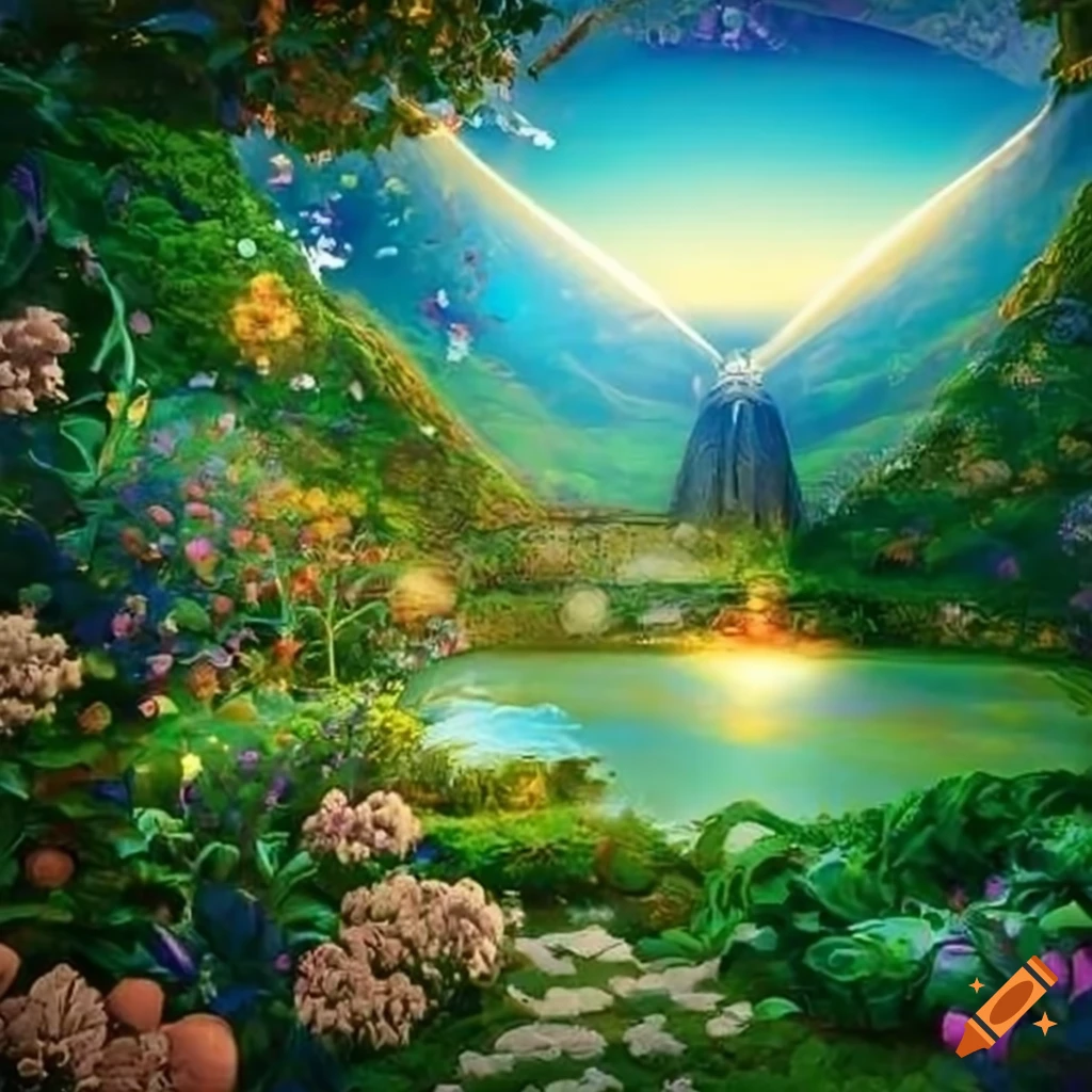 Idyllic Garden of Eden in heaven