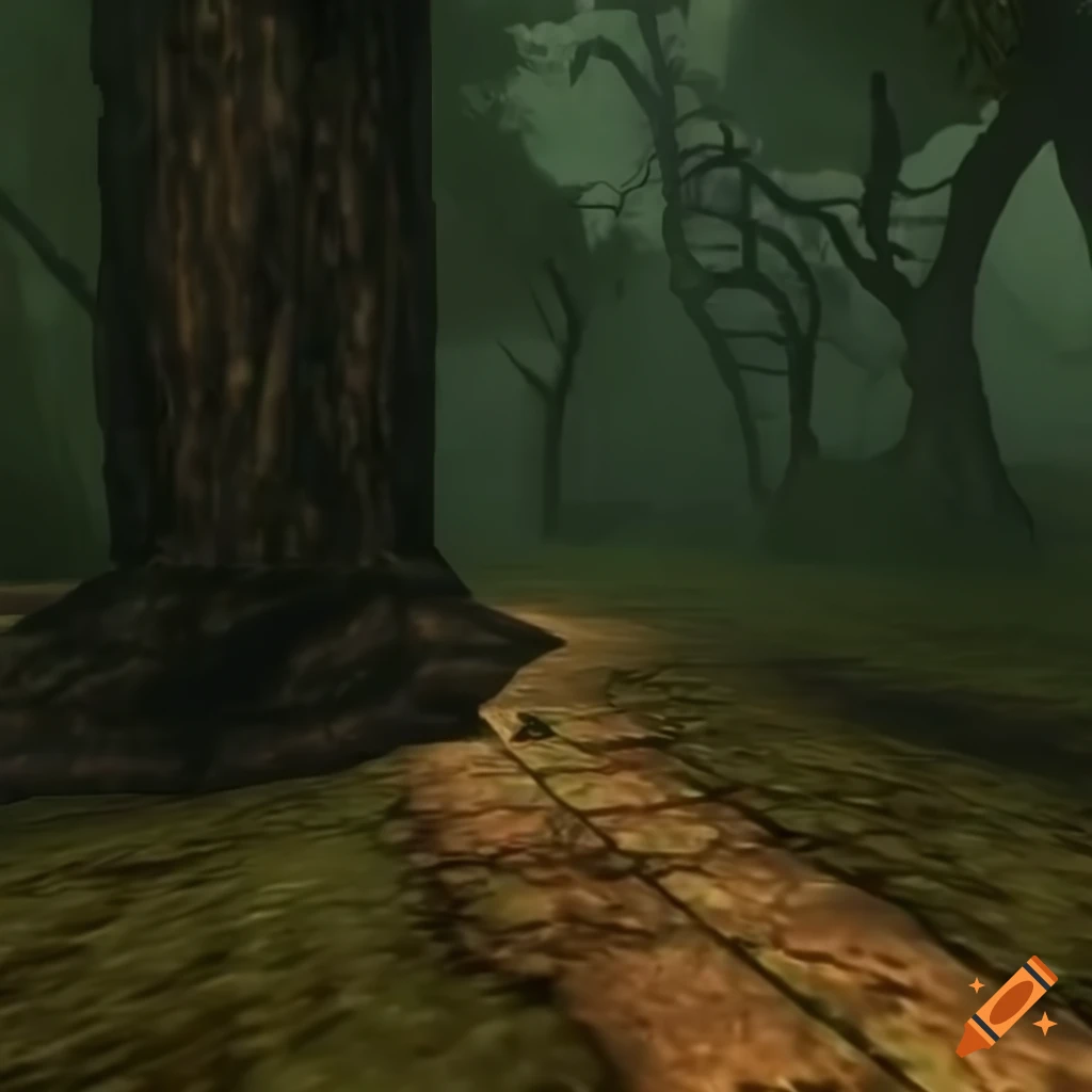 Screenshot from a horror MMO featuring a rain forest