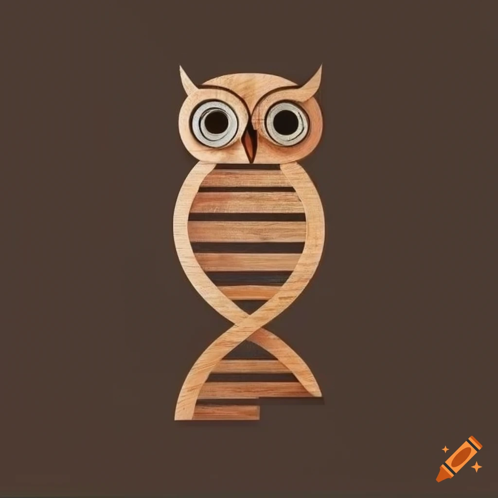 Wooden owl DNA double helix logo in a modern simple design