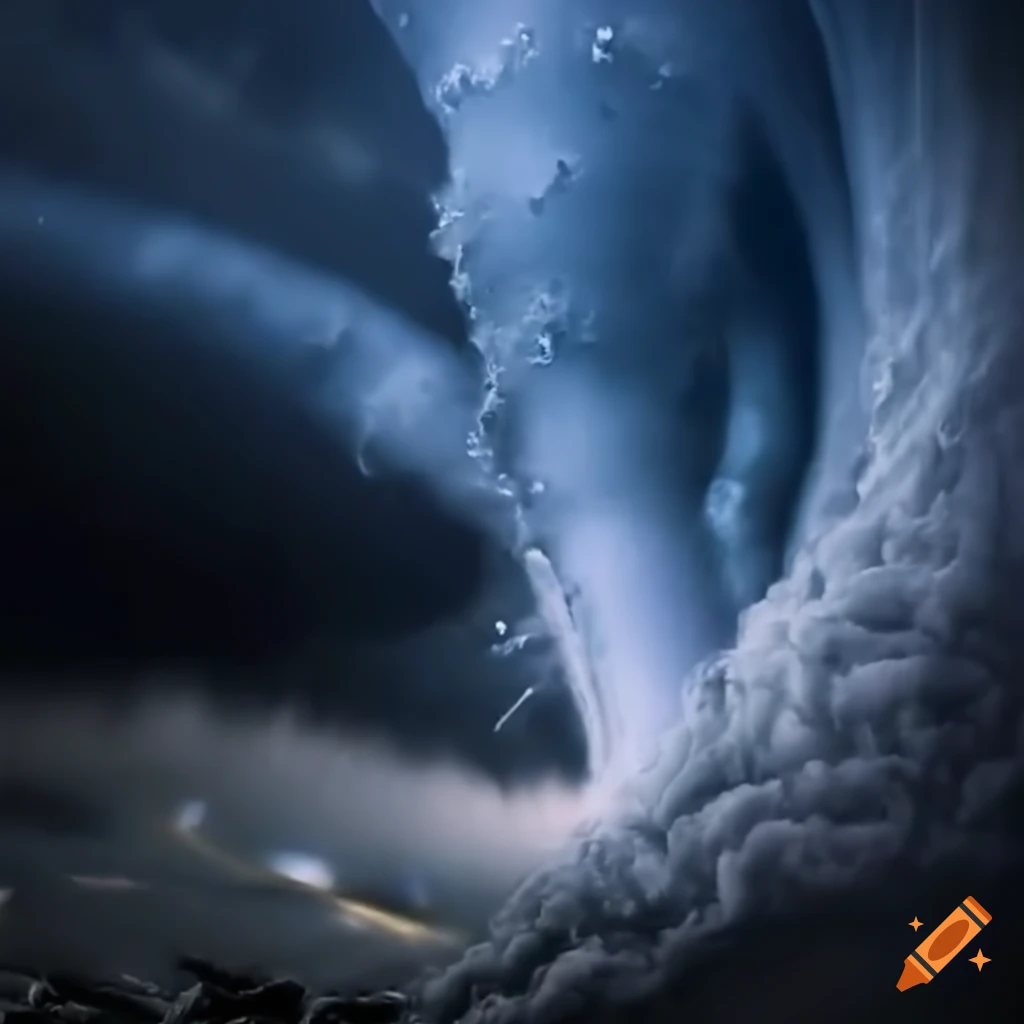 Wide, powerful tornado causing destruction with swirling debris and rain