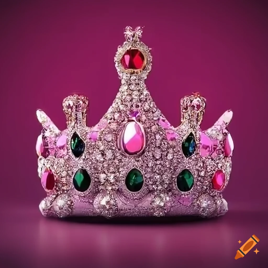 Sophisticated royal crown with pink gems forming 'QUEEN'