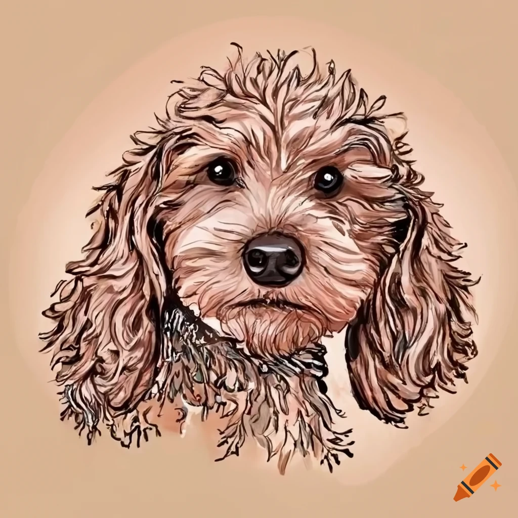 Ink artwork of a cute cockapoo doodle dog
