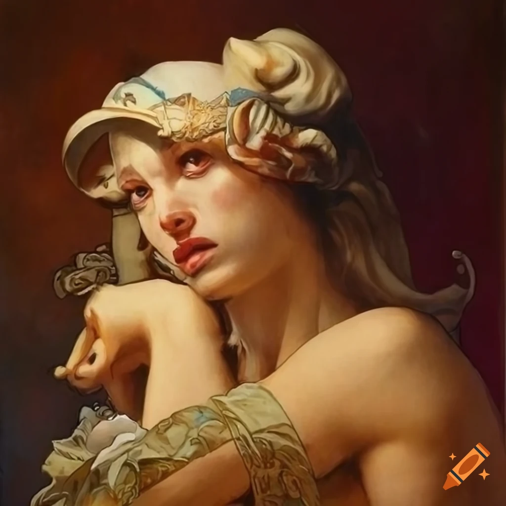 Artistic tribute to James Gurney, Norman Rockwell, and Alphonse Mucha with hints of Bernini and a captivating Batman villain