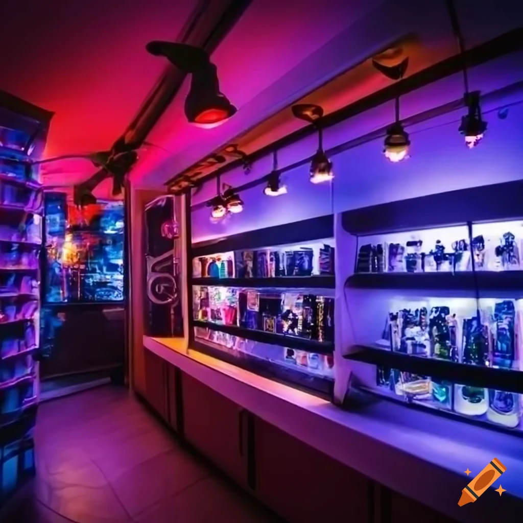 Vape shop with colorful LED lights