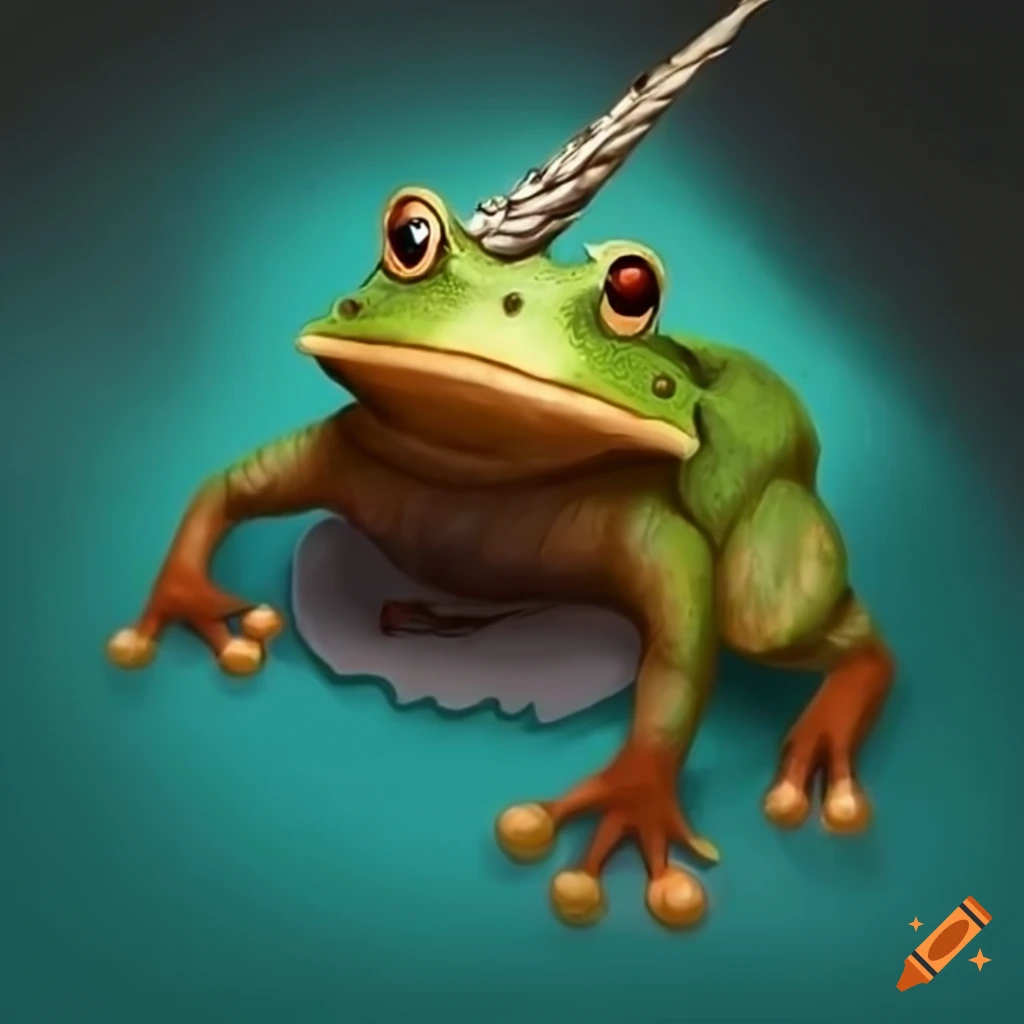 Mythological hybrid creature of frog, duck, and unicorn