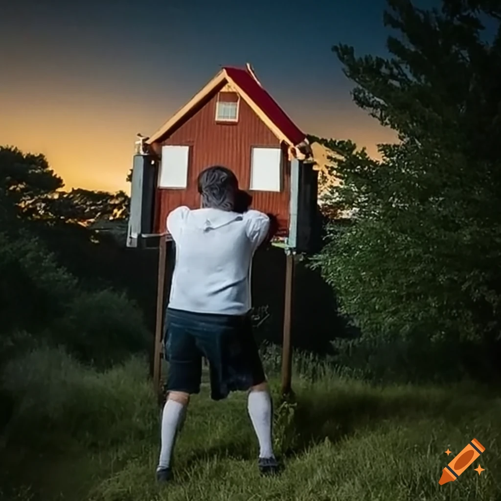 Hunchbacked Giant carrying a house on his shoulders