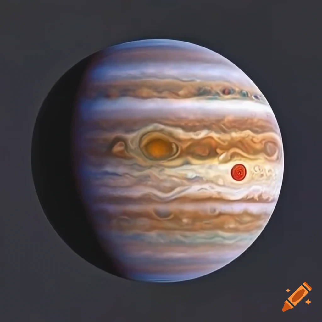 Miro and klimt inspired interstellar space scene with jupiter on