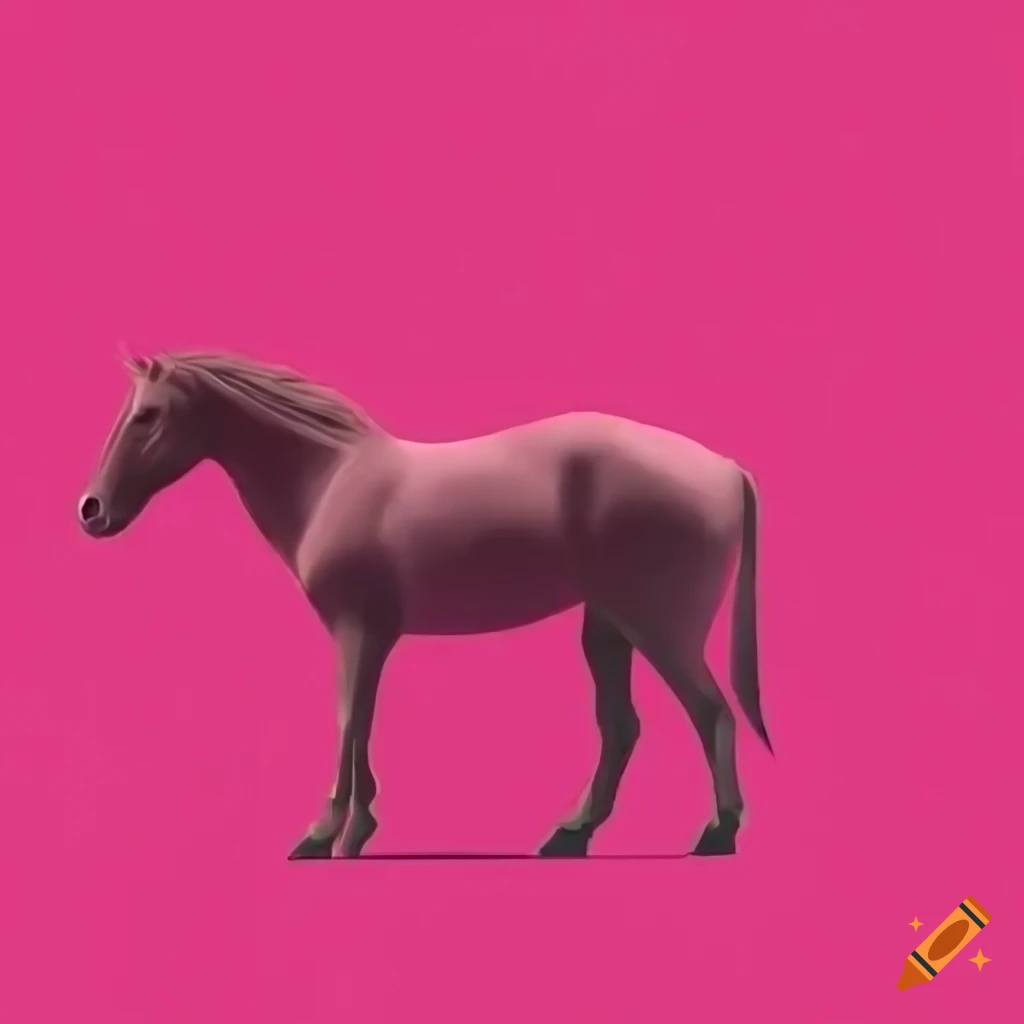House and chubby pink horse in simple ink drawing style