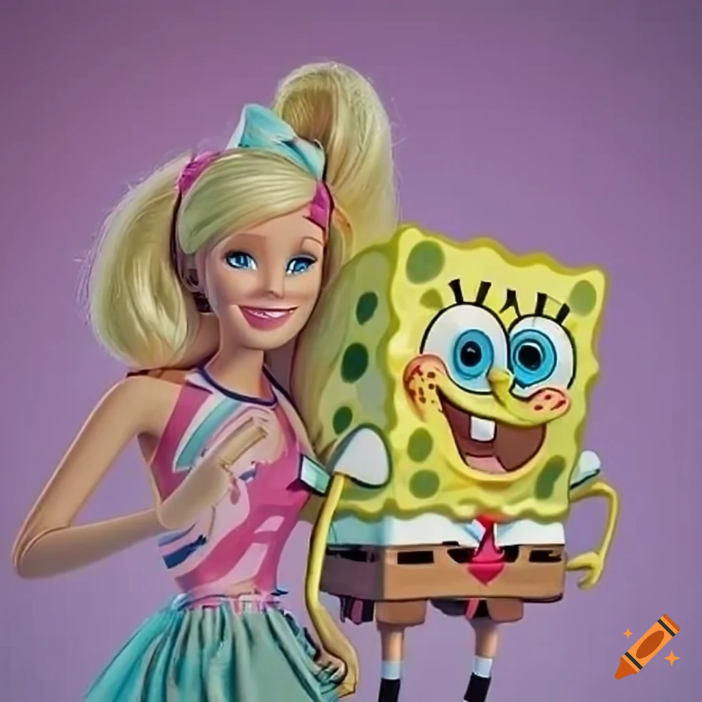 Spongebob and Barbie characters together